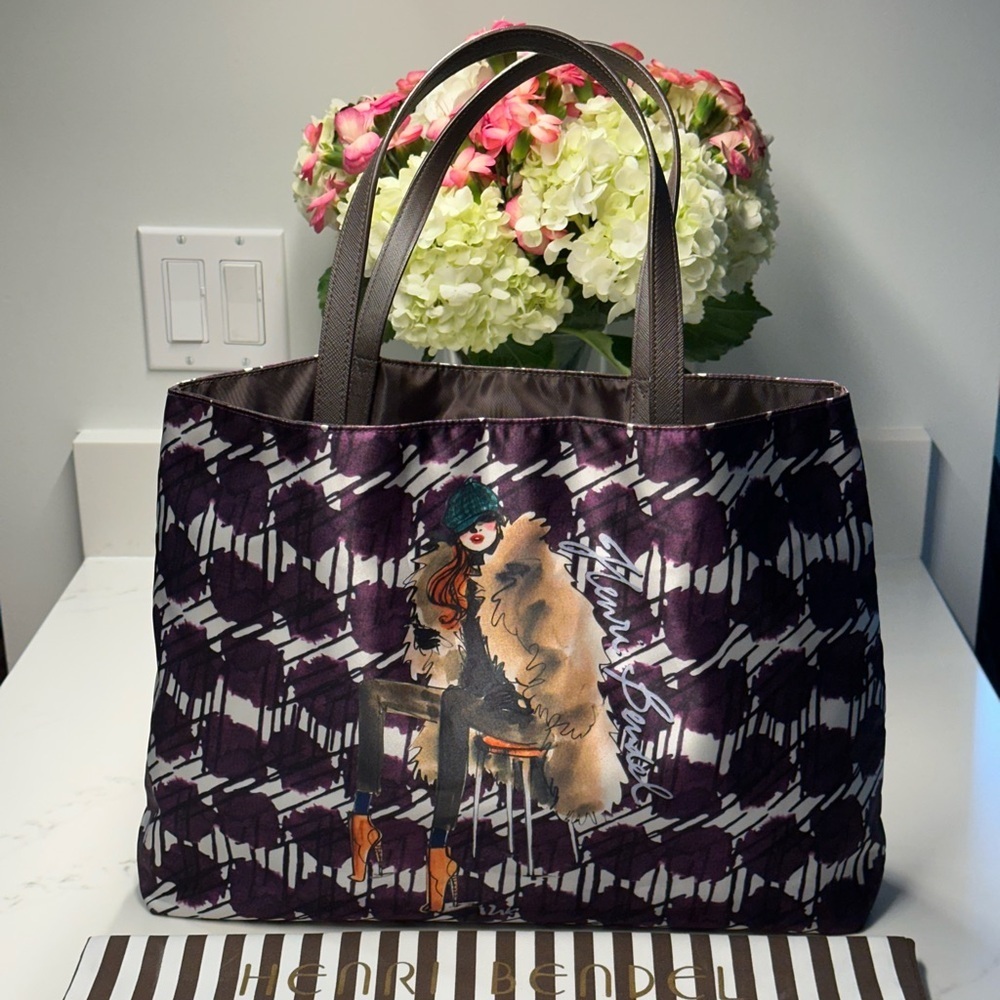 henri bendel Purple Patterned Canvas Tote with Illustration - Picture 7 of 13